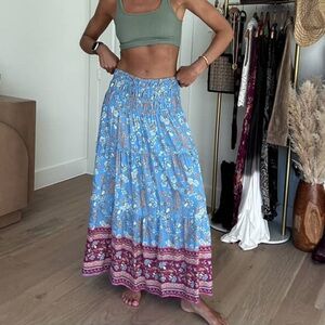 Boho Queen elastic Floral Blue Maxi Skirt